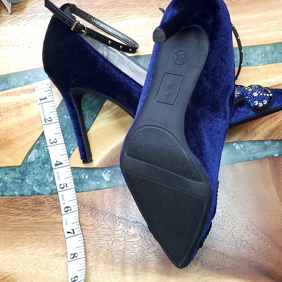 Libby Edelman Holly Blue Velvet Rhinestone Butterfly Heels | Size 8.5 M - Picture 5 of 5